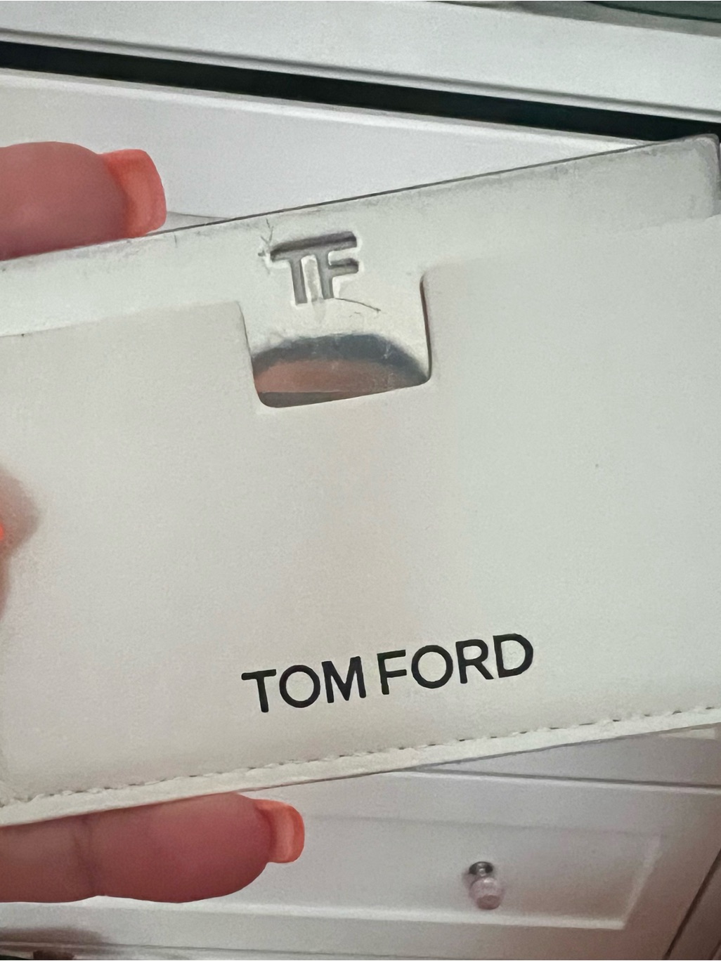 Gwp Tom Ford White Leather Card Holder With Silver Mirror Accent
